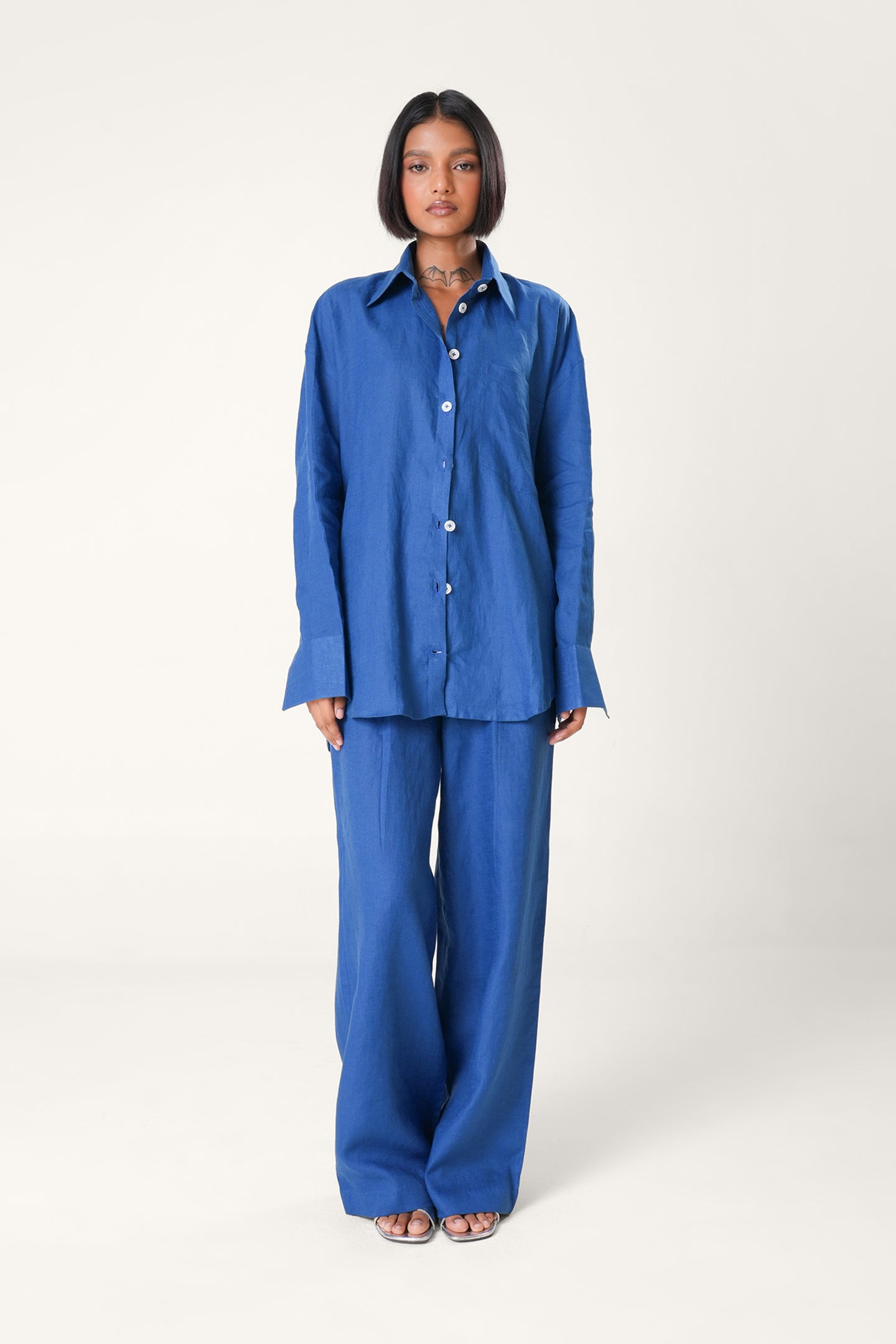 Linen Straight Pants | Electric Blue