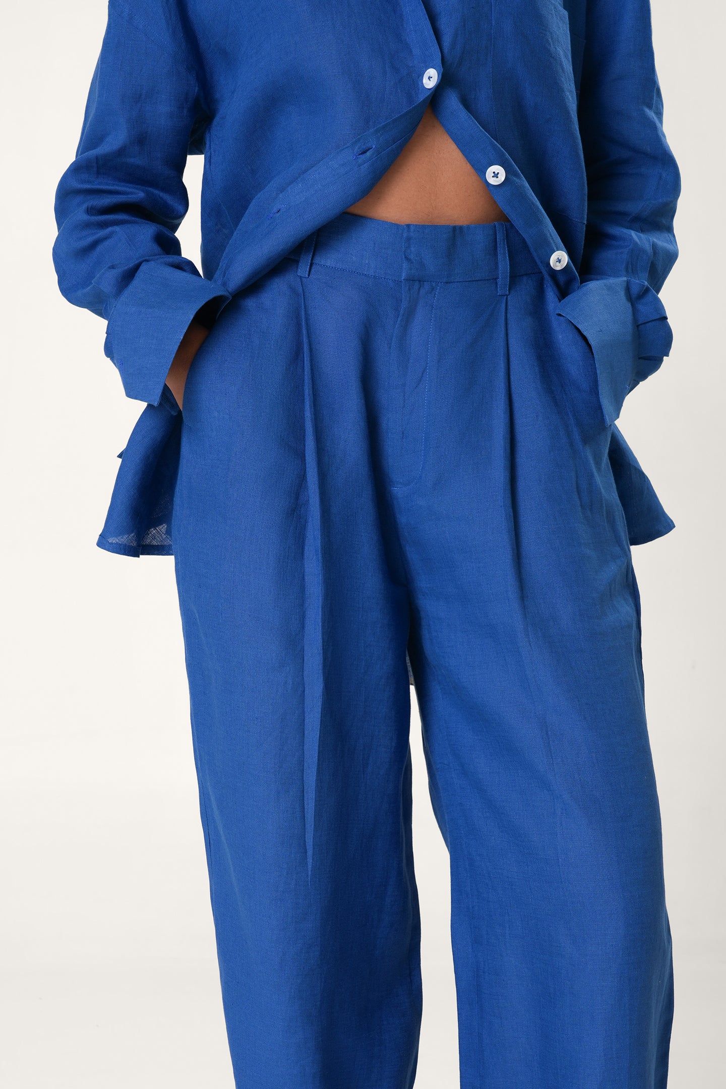 Linen Straight Pants | Electric Blue