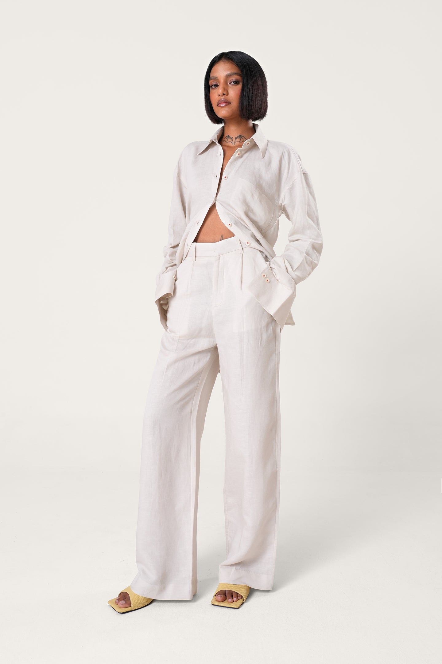 Straight Linen Pants | Beige