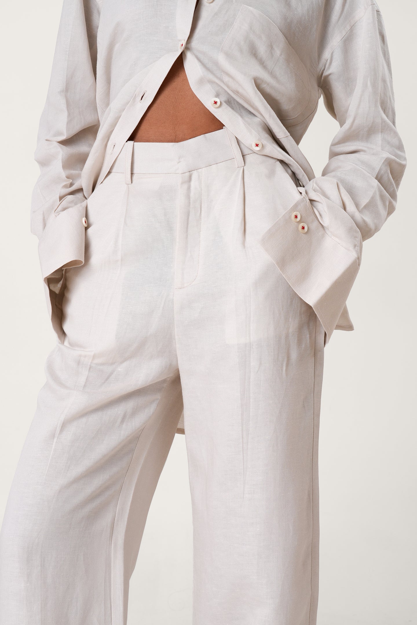 Straight Linen Pants | Beige