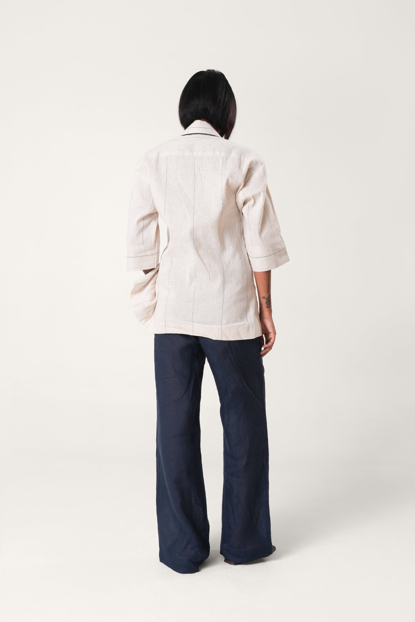 Linen Straight Pants | Navy Blue