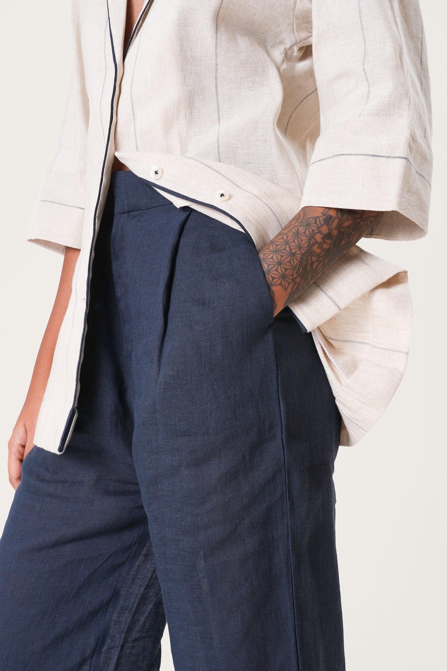 Linen Straight Pants | Navy Blue