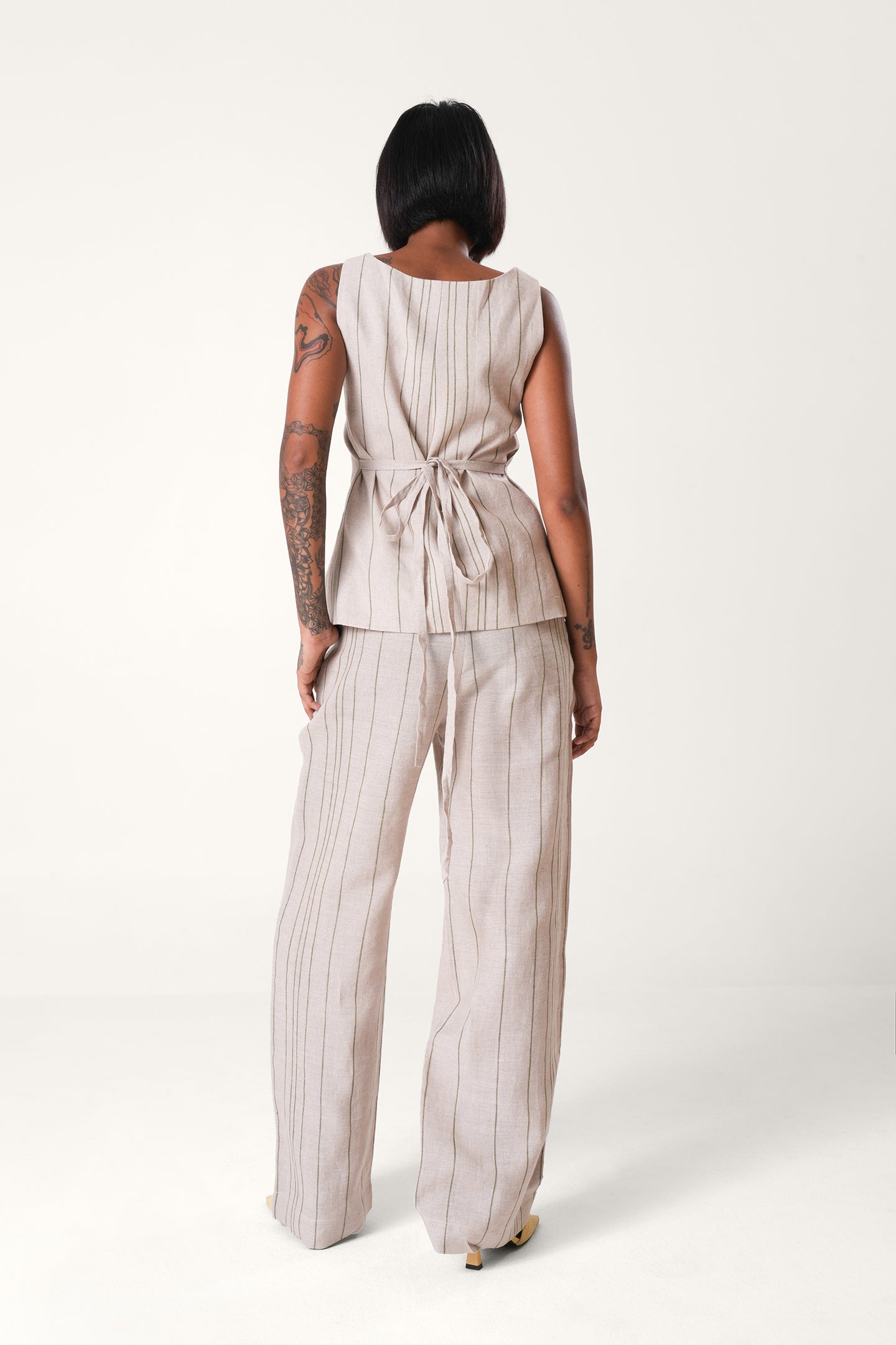 Striped Linen Straight Pants | Beige