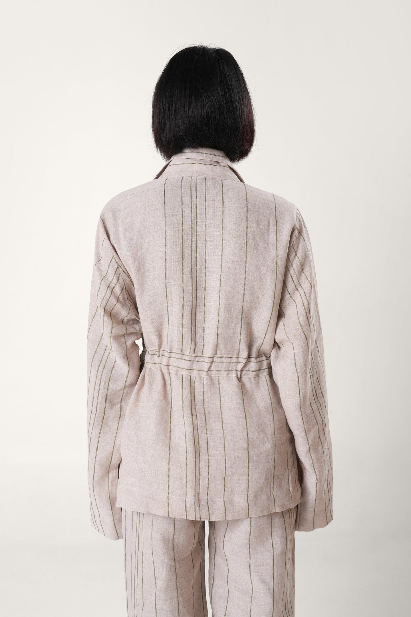 Linen Striped Cinched Jacket | Beige