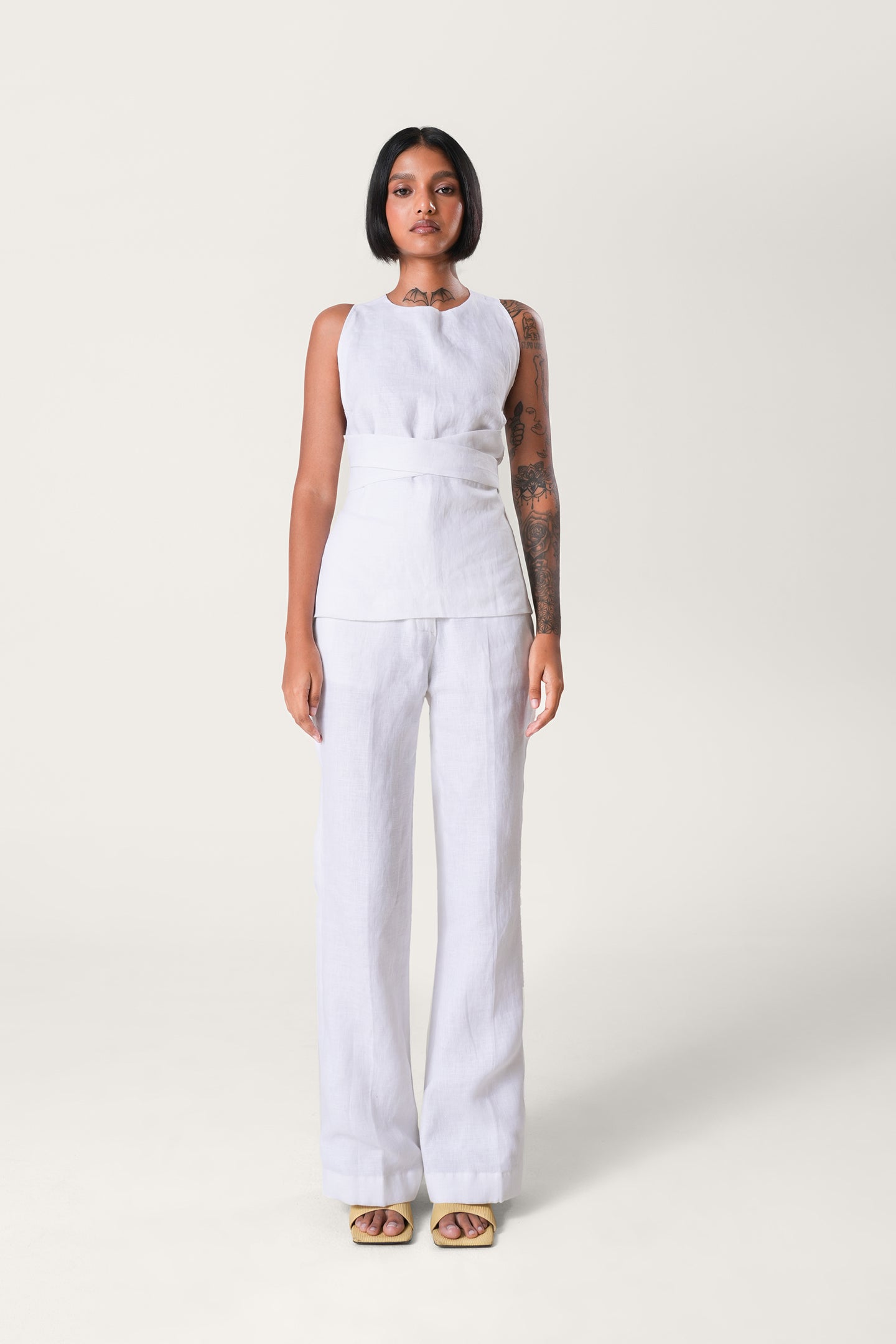 Linen Straight Pants | White