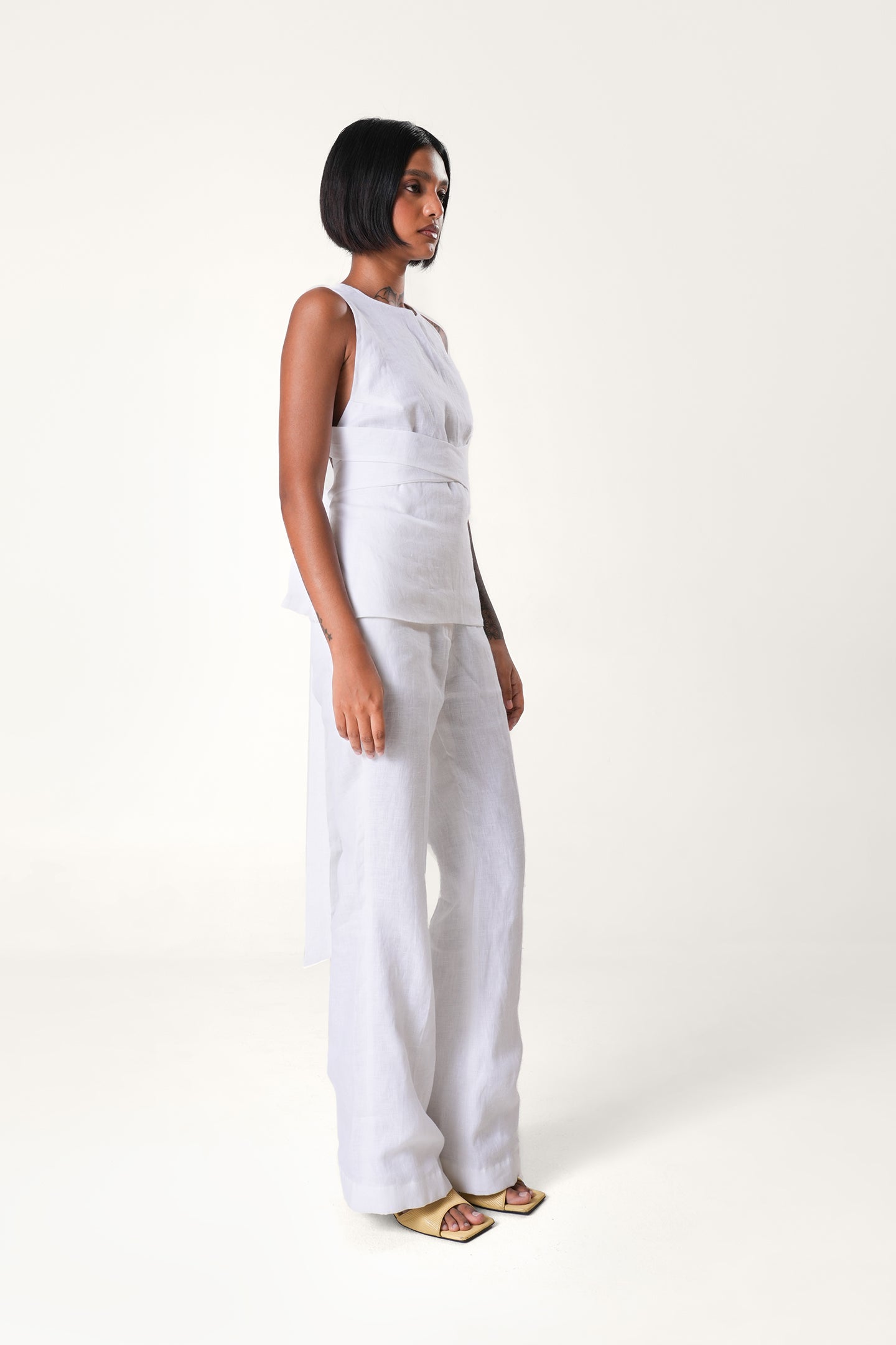 Linen Straight Pants | White