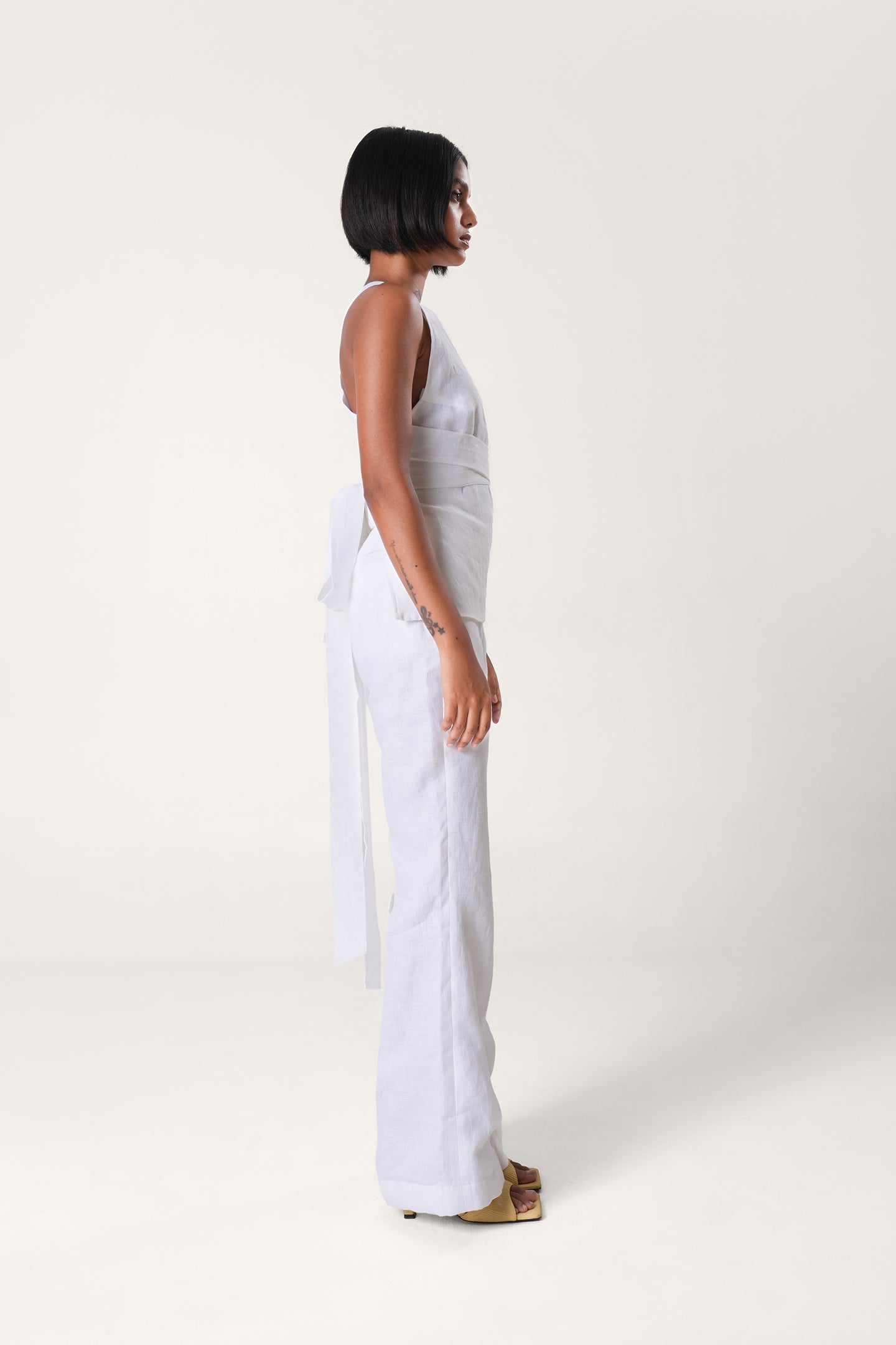 Linen Straight Pants | White