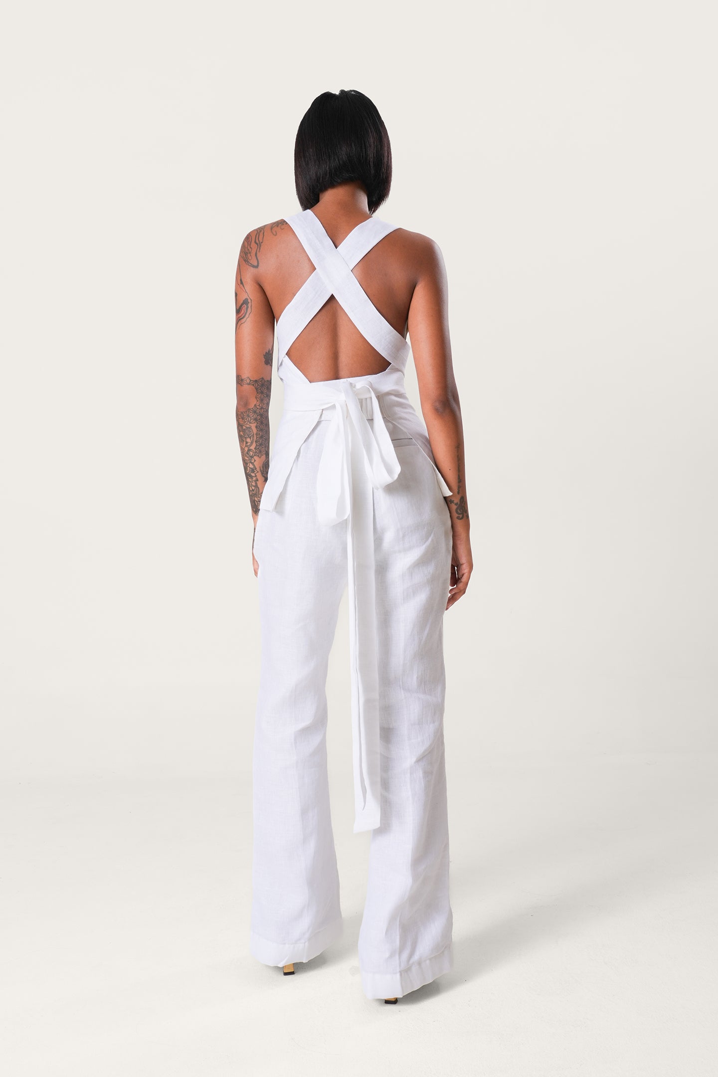 Linen Criss Cross tie Top | White