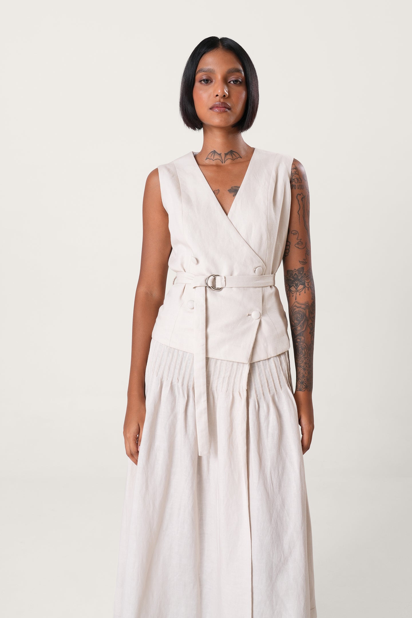 Linen Waistcoat Dress | Beige