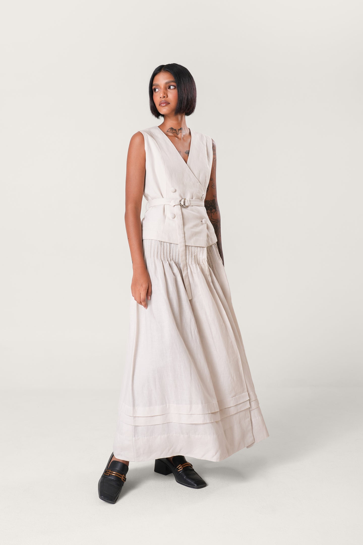 Linen Waistcoat Dress | Beige