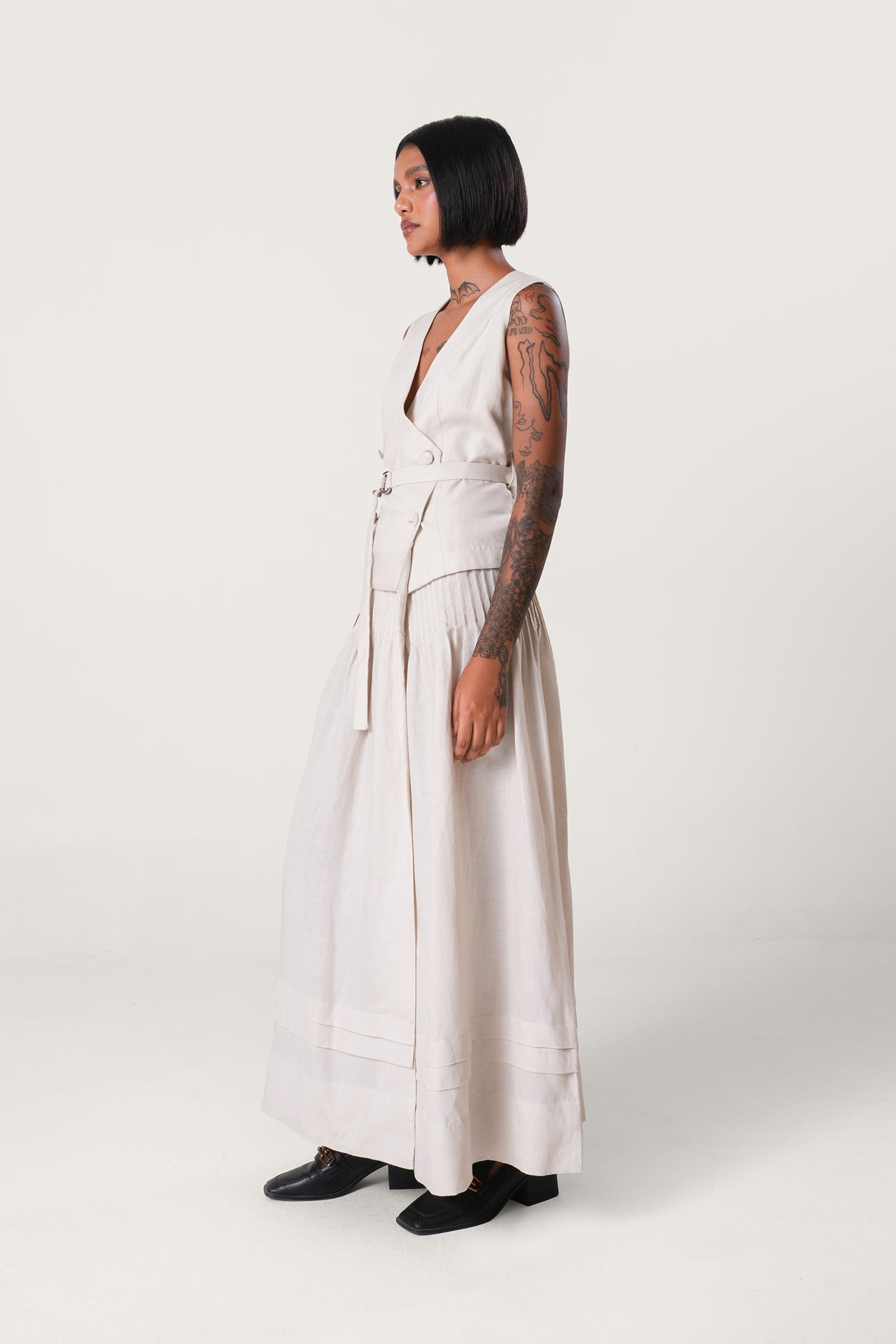 Linen Waistcoat Dress | Beige