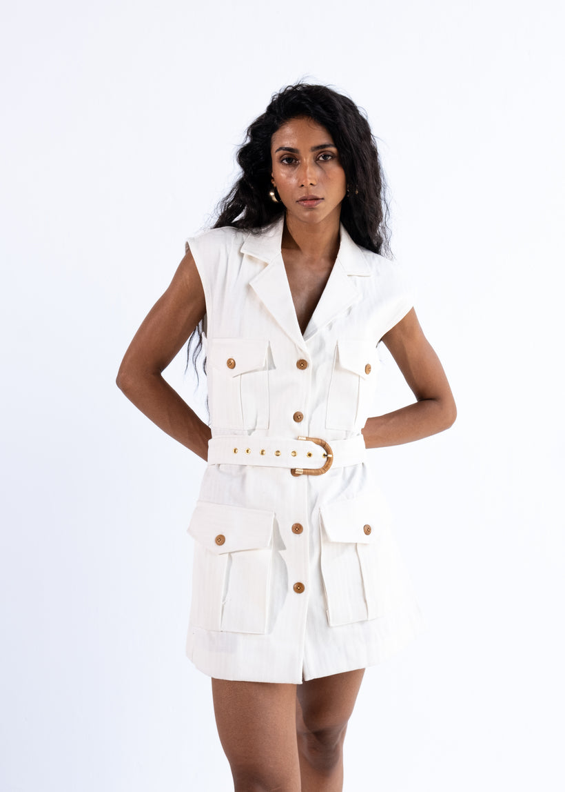 Linen cargo dress with belt