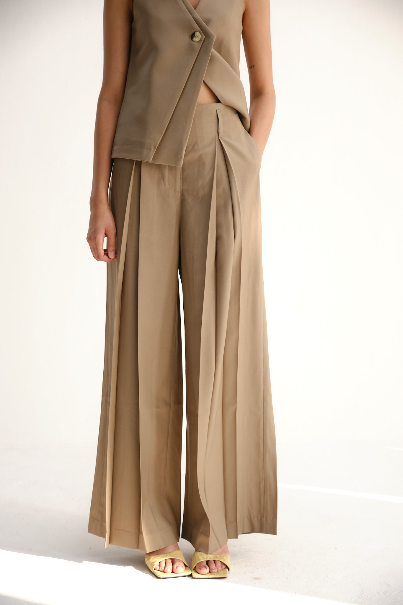 Deep Pleats Pants | Sand Brown